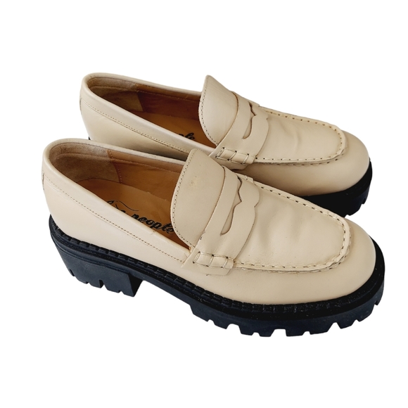 Free People Lyra Lug Sole Sand Nude Patent Leather Loafers Size 36.5 US 6.5 NWOB - Picture 12 of 16